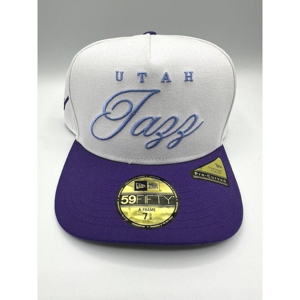 Utah Jazz NBA Draft Hat White Purple Fitted 7 5/8 New Era 59FIFTY Pre-Curved